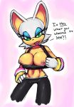  1girl 2014 anthro areola bat belly big_breasts breasts drxsmokey_(artist) english_text erect_nipples exposed_breasts female female_only flashing furry green_eyes hair large_breasts mammal midriff navel nipples rouge_the_bat sega solo sonic_(series) text white_hair 