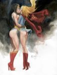2_girls big_breasts dc_comics high_heel_boots justice_league kissing supergirl wonder_woman yuri