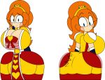  1girl ass ass_focus big_ass big_breasts breasts dress female_only green_eyes huge_ass huge_breasts looking_at_viewer oc orange_hair original_character princess smile thick_thighs wide_hips 