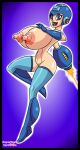 arm_cannon big_areola big_nipples breasts_out_of_clothes capcom genderswap genderswap_(mtf) hairless_pussy huge_areolae huge_breasts huge_nipples mega_man mega_man_(series) megaman megaman_(character) nintendo nude_female robot superbustycartoon thick_thighs