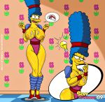 1girl big_breasts blue_hair cartoon_milf comic cum_on_breasts female_only high_res high_resolution huge_breasts kogeikun leggings leotard long_hair looking_at_viewer marge_simpson milf scale sexy_spinning_(comic) solo_female tagme the_simpsons yellow_skin