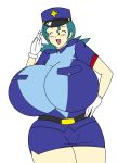  breasts closed_eyes green_hair huge_breasts officer_jenny pokemon toshiso_(artist) 