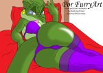 1girl ass bed bra dinosaur dinosaurs_(series) female_only fran_sinclair lingerie panties por_furryart_(artist) sensuous solo_female stockings 