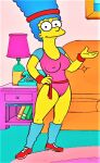  blue_hair breasts cameltoe erect_nipples_under_clothes leotard marge_simpson the_simpsons thighs yellow_skin 