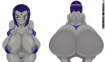  1girl areola areola_slip ass big_ass big_breasts bikini blush breasts clothed_female coldarsenal comic_book_character dat_ass dc_comics female_focus female_only forehead_jewel high_res large_ass micro_bikini navel nipple_bulge purple_eyes purple_hair raven_(dc) short_hair simple_background solo_female solo_focus superheroine tagme teen teen_titans white_background 