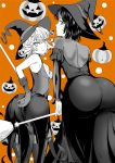  2_girls alternate_costume ass big_ass cosplay fubuki_(one-punch_man) halloween halloween_costume impossible_clothes looking_over_shoulder non-nude one-punch_man small_breasts tatsumaki tatsumaki_(one-punch_man) witch witch_hat 