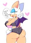  1girl 1girl annoyed anthro ass bat big_ass big_ass big_breasts blue_eyeshadow bubble_ass bubble_butt dat_ass eyeshadow fat_ass female_only from_behind furry gloves jinu large_ass looking_at_viewer looking_back makeup pinup rouge_the_bat sega skin_tight sonic_the_hedgehog_(series) sports_bra thick_ass thick_thighs tight_clothing wings 