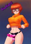 big_breasts erect_nipples_under_clothes glasses scooby-doo strap-on sweater thighs velma_dinkley 