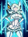  1girl alternate_costume big_breasts bikini_armor blush breasts closed_eyes cosplay diana_cavendish embarrassed impossible_clothes kill_la_kill kiryuuin_satsuki kiryuuin_satsuki_(cosplay) little_witch_academia pantyhose revealing_clothes standing underwear 