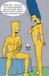  bart_simpson bed blue_hair breasts hair marge_simpson masturbation nude pearls penis smile the_fear the_simpsons watching yellow_skin 