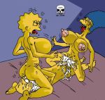  ahegao ass bart_simpson bed blue_hair breasts cowgirl_position cum facesitting hair lisa_simpson marge_simpson nude reverse_spitroast squirt the_fear the_simpsons yellow_skin 