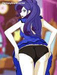  1girl ass blue_dress blue_eyes blush dress eyeshadow fantasyblade female female_only friendship_is_magic gif humanized indoors looking_back my_little_pony panties panties_pull partially_clothed pulling_panties_down pussy pussy_juice rarity rarity_(mlp) solo standing thigh_gap vaginal_juices 