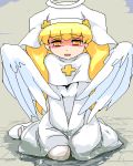 angel angel_halo angel_wings bemani blonde_hair crying_with_eyes_open halo japanese_text looking_at_viewer poet_(pop&#039;n_music) pop&#039;n_music wet yellow_eyes