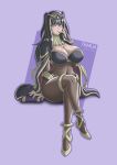  1girl arm_support black_hair bodysuit breasts cape cleavage covered_navel crossed_legs finger_to_mouth fire_emblem fire_emblem_awakening hair_ornament high_heels huge_breasts jewelry long_hair looking_at_viewer parted_lips sitting takilmar tharja thick_thighs thighlet thighs 