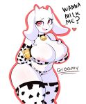 &lt;3 &lt;3_eyes 1girl 2018 anthro anthro_only areola armwear artist_name big_breasts bikini boss_monster bovid bracelet breasts caprine cleavage clothed clothing collar cow_bell cow_bell_collar cow_bikini cow_print cow_print_armwear cow_print_legwear cowbell dialogue dirty_talk elbow_gloves english_text eyelashes female female_anthro female_only fingerless_gloves floppy_ears fur furry gloomyacid gloves goat goat_ears goat_girl goat_horns grabbing_breasts grabbing_own_breast grabbing_own_breasts hand_on_breast heart-shaped_pupils heart_eyes holding_breast horn horns inviting jewelry legwear long_ears looking_at_viewer mammal navel open_mouth open_smile pink_eyes seductive smile solo solo_anthro solo_female standing stockings swimsuit talking_to_viewer text thick_thighs toriel undertale undertale_(series) video_games white_background white_fur