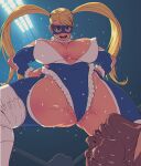 1boy 1girl 1girl abs big_breasts big_breasts blonde_hair boots breasts butcherboy capcom dark-skinned_male female_focus hourglass_figure huge_breasts long_hair looking_at_another male male/female muscle muscular muscular_female nipples nipples_visible_through_clothing rainbow_mika solo_female straight street_fighter tagme twin_tails venus_body video_game_character video_game_franchise wrestler wrestling_boots wrestling_ring