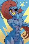 1girl 2020s 2023 2d 2d_(artwork) abs absurd_res anthro anthro_only blen_bodega blue_body blue_skin breasts cowboy_shot digital_media_(artwork) ear_fins eye_patch eyepatch eyewear female_abs female_anthro female_only fins fish fish_girl genitals grin hair half-length_portrait head_fins high_res long_hair looking_at_viewer marine monster monster_girl muscle muscular muscular_anthro muscular_female newgrounds non-mammal_breasts nude nude_anthro nude_female one_eye_obstructed ponytail portrait pussy red_eyes red_hair red_ponytail sharp_teeth slit_pupils smile smiling_at_viewer solo_anthro solo_female teeth thighs third-party_source twitter two-tone_background two_tone_background undertale undertale_(series) undyne very_long_hair video_game_character video_games yellow_sclera yellow_teeth