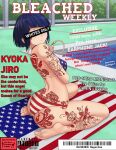  american_flag american_flag_bikini barcode bleached female_only kyoka_jiro magazine magazine_cover my_hero_academia parental_advisory pool poolside queen_of_hearts solo_female tattoo 