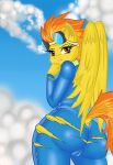  ass big_ass breasts cameltoe clouds costume eyelashes female friendship_is_magic goggles hair looking_at_viewer looking_back my_little_pony outfit outside pegasus pussy rip sky solo spitfire standing stubbornstallion torn_clothes uniform wings wonderbolts 