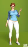 1girl 3d ben_10 cartoon_network clothed daz3d daz_studio female_only full_body green_background green_eyes gwen_tennyson hagiwara_studio looking_at_viewer red_hair render wide_hips young young_girl younger younger_female