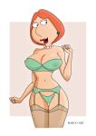  bra breasts erect_nipples family_guy garter_belt lois_griffin panties see-through shaved_pussy stockings thighs underwear 