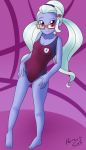  1girl barefoot bespectacled equestria_girls female female_only friendship_is_magic glasses horsecat long_hair looking_at_viewer mostly_nude my_little_pony one-piece_swimsuit school_swimsuit solo standing sugarcoat swimsuit 