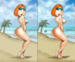  edit family_guy lois_griffin nipples nude on_beach shades swimsuit twin_pics 