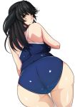  1girl ass bare_shoulders big_ass black_hair brown_eyes bubble_butt competition_school_swimsuit from_behind highres hiromin huge_ass light_smile long_hair looking_at_viewer looking_back one-piece_swimsuit original solo swimsuit thigh_gap thighs white_background wide_hips 