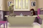  2_girls barbara_gordon bare_back batgirl bathing bathroom bathtub blonde_hair dc_comics dcau glee-chan kara_zor-el supergirl 