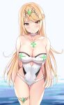 1girl alluring alternate_costume big_breasts bikini blonde_hair breasts cleavage female_only gold_eyes kaetzchen looking_at_viewer mythra nintendo xenoblade_(series) xenoblade_chronicles_2