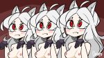  &lt;3 16:9_aspect_ratio 1girl 3_girls ahoge animal_ear_fluff animal_ears bangs belt belt_buckle black_belt black_footwear black_gloves black_pants black_vest blinking blush breasts buckle cerberus_(helltaker) closed_mouth collared_shirt demon_girl demon_tail diives english_text eyebrows_visible_through_hair fang gif gif girl_sandwich gloves heart helltaker hitting inumimi kneel long_hair long_sleeves looking_at_viewer low-tied_long_hair medium_breasts multiple_girls neck_tie newspaper nipples nose_blush nude open_mouth pants parted_bangs parted_lips pussy red_eyes red_shirt rolled_up_newspaper sandwiched shirt silver_hair smile spanking tail text tied_hair triplets very_long_hair vest white_hair wide_oval_eyes 