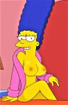 big_breasts blue_hair breasts erect_nipples marge_simpson seductive seductive_look seductive_smile the_simpsons thighs yellow_skin