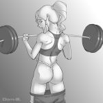 ass avatar:_the_last_airbender barbell blush embarrassing fundoshi funny hellahellastyle korra looking_back monochrome muscle pants_down ponytail shorts surprise tank_top the_legend_of_korra the_legend_of_korra* wardrobe_malfunction weightlifting weights working_out workout
