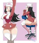 1girl :d arms_up ass beanie big_ass black_hair blue_eyes blue_hair boots bottomless bubble_ass bubble_butt chair clothing coat creatures_(company) dawn_(pokemon) female female_only front_and_back game_freak hat headwear high_heels hikari_(pokemon) human human_only humans_of_pokemon legwear licking_lips long_hair looking_at_viewer looking_back nintendo no_panties office_chair pokemon pokemon_(anime) pokemon_(game) pokemon_black_and_white pokemon_bw pokemon_diamond_pearl_&amp;_platinum pokemon_dppt protoscene pussy scarf seductive seductive_look seductive_smile sexy sexy_ass sexy_body shiny_skin sitting smelly_ass smelly_pussy smile solo standing stockings stretch stretching thick_thighs thigh_high_boots tongue tongue_out white_legwear white_stockings white_thighhighs wide_hips winter_clothes winter_coat