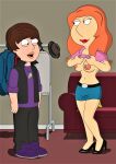  breasts erect_nipples family_guy flashing justin_bieber lois_griffin miniskirt sweater_lift thighs 