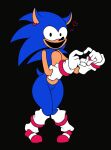 big_thighs black_background blue_fur femboy friday_night_funkin grin hearts_around_head looking_back red_shoes rewrite_(sonic.exe) sega sonic.exe sonic_the_hedgehog white_gloves