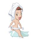  1girl ass bath bathtub breasts brown_eyes brown_hair cute drying looking_back nude towel 