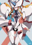  10s 1girl areola areola_slip blush breasts center_opening closed_mouth commentary_request darling_in_the_franxx embarrassed fan_(f.w.zholic) high_res humanization humanized looking_at_viewer mecha medium_breasts navel orange_eyes robot robot_girl signature standing strelizia_(darling_in_the_franxx) tearing_up tears wavy_mouth 