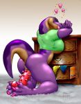 1girl anthro big_breasts bumpy_dildo cleavage dildo_in_pussy dinosaur fossilizedart jurassic_beauties non-mammal_breasts purple_scales scalie tyra_reckks undressing vaginal_insertion