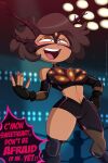  1girl 1girl 1girls amphibia artist_name big_breasts brown_hair core_(amphibia) dark-skinned_female dialogue disney disney_channel disney_xd female_only great_dude luchadora milf mrs._boonchuy oum_boonchuy speech_bubble straight_hair tagme text wrestler wrestling_mask wrestling_outfit wrestling_ring 