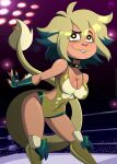 :3 basilisk_(the_owl_house) breasts great_dude lipstick multicolored_hair nail_polish nose_ring skinny_girl straight_hair tail the_owl_house thick_thighs vee_(the_owl_house) wrestler wrestling wrestling_outfit wrestling_ring yellow_eyes