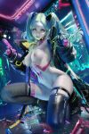  1girl blue_hair bubble_butt cyberpunk:_edgerunners grin horny inviting_to_sex looking_at_viewer purple_eyes rebecca_(edgerunners) sakimichan shaved_pussy small_breasts stockings teasing thick_thighs 