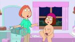  breasts erect_nipples family_guy glasses hat lois_griffin meg_griffin nude shaved_pussy thighs 