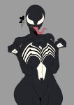  1girl 2023 alien big_breasts blush breast_squeeze breasts curvy curvy_female fang female_only hearts long_tongue marvel marvel_comics motion_lines ryosuart ryske she-venom spider-man_(series) symbiote text tongue tongue_out venom white_eyes 