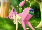  1girl anal anal_penetration anthro ass bbmbbf breasts closed_eyes day dildo double_penetration female forest masturbation nintendo nipples nude open_mouth outside palcomix penetration pokemon pokepornlive pussy skitty solo vagina 