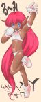 1girl blue_eyes boots dark-skinned_female female_focus galaxy_fight gloves long_hair pink_hair pointy_ears roomi simple_background small_breasts sunsoft younger_female