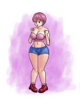 1female 1girl 1girls arms_under_breasts blue_eyes blue_shorts female female_human female_only fitness humanized kirby kirby_(series) light-skinned_female light_skin nintendo pink_hair pink_skirt red_shoes saf-404 saf_404 safartwoks safartworks shoes short_hair short_shorts shorts sideboob solo_female solo_focus thick_thighs video_game_character white_background worried worried_expression