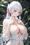 1girl ai ai_generated breasts cleavage female_only genshin_impact kamisato_ayaka solo_female trynectar.ai white_hair