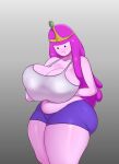  1girl adventure_time ass big_ass big_breasts bottomwear breasts cartoon_network cleavage clothed clothing crown female female_only headwear huge_breasts jigovax navel pink_body pink_hair pink_skin princess_bubblegum purple_shorts shorts solo solo_female tank_top thick_thighs thighs topwear white_tank_top 