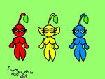 3_girls alien_girl blue_skin breasts humanoid nintendo pikmin pikmin_(species) plant plant_girl red_skin video_game_character video_game_franchise video_games yellow_skin